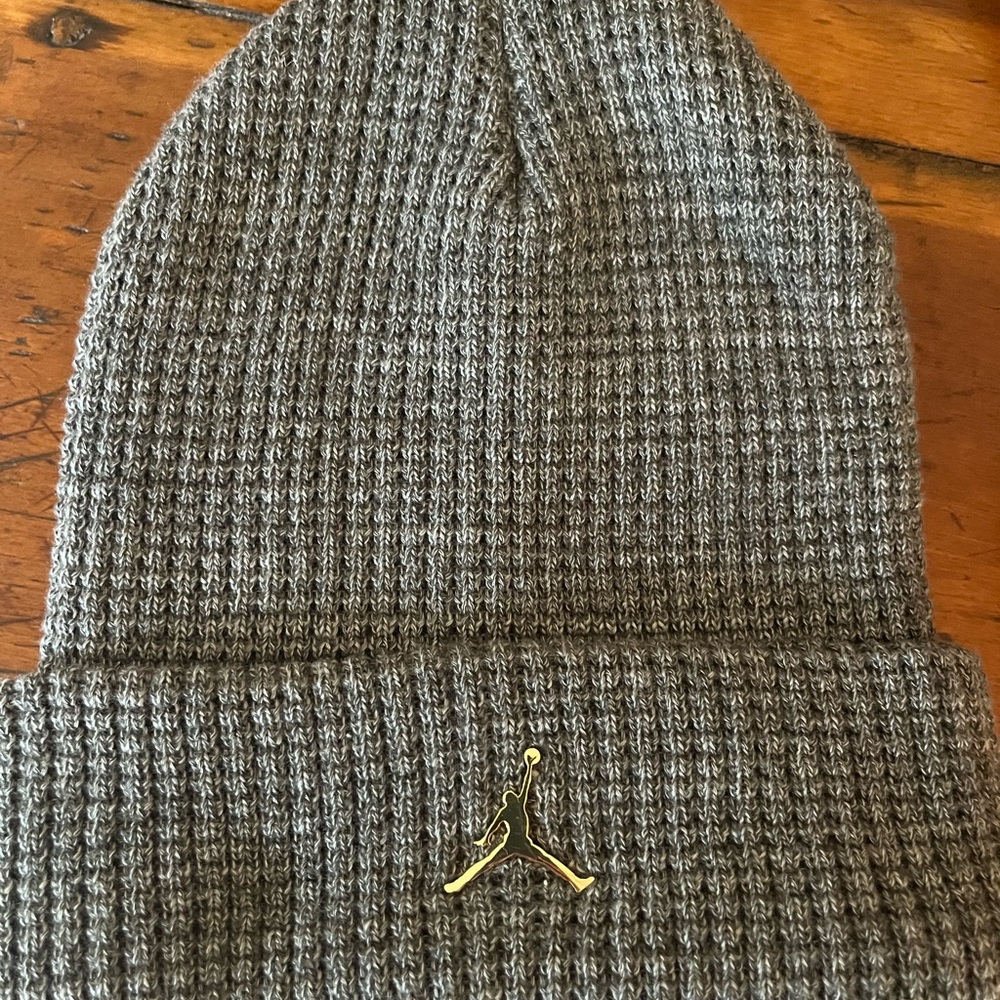 Jordan Gray Knit Beanie with Gold Jumpman Logo